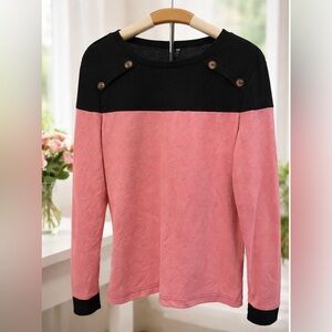Black & Pink Two-Toned Thermal Top With Button Accents Size XL